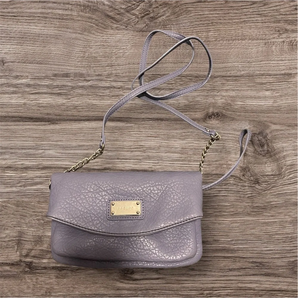 NINE WEST Gray Leather Crossbody Bag - Picture 1 of 4
